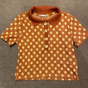 Zara 70s Knit Cropped Polo - size Small